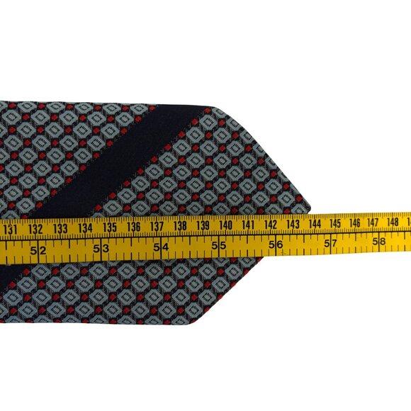 Vintage Monsieur Cravatieur Geometric Tie Blue Red Poly Blend Mens Necktie Offic - Picture 7 of 7